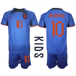 Netherlands Memphis Depay #10 Replica Away Stadium Kit for Kids World Cup 2022 Short Sleeve (+ pants)